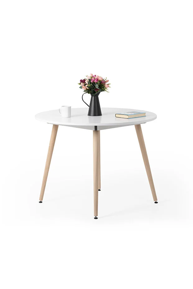 Bistro 90 Cm / Yuvarlak Mutfak Masası / Yuvarlak Yemek Masası / Beyaz